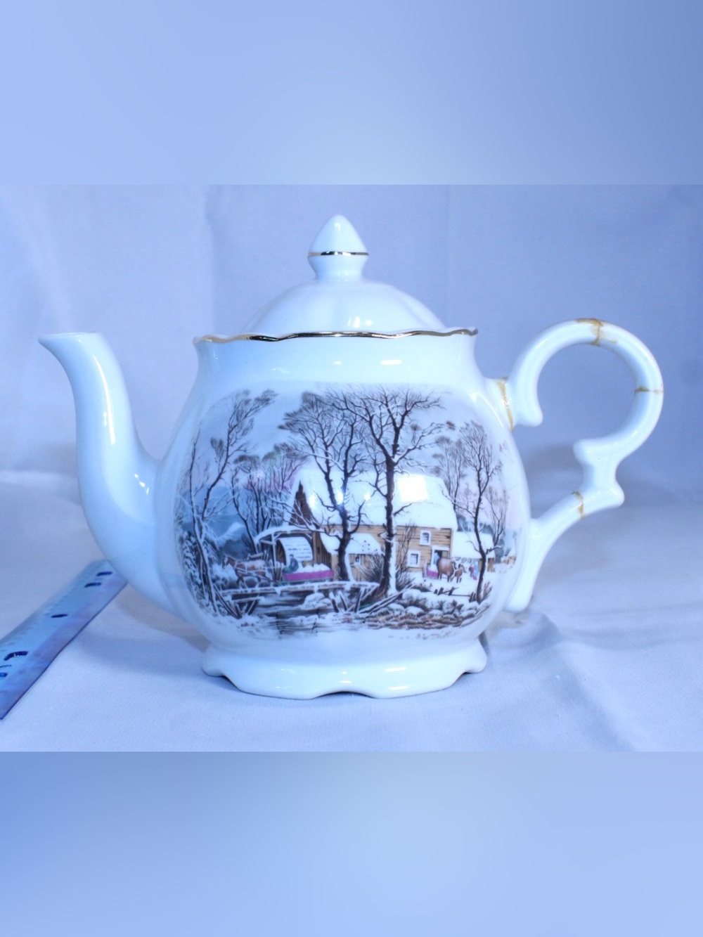 Vintage Porcelain 1977 Avon Currier & Ives “The Old Grist Mill” Teapot